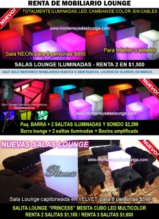 Salas Lounge capitoneadas con mesita CUBO LED MULTICOLOR
